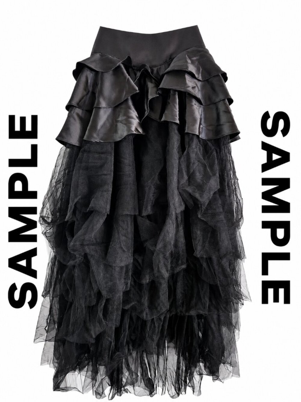 Dolls Kill Widow Nocturne Enchantment Black Tulle & Satin Layered Maxi Skirt XXS